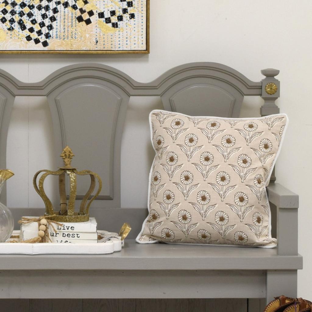 Block Print Flower Knot Pillow