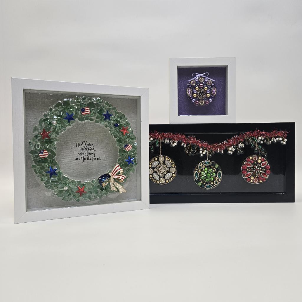  "One Nation Under God" Wreath, White Shadow Box, Glass/Resin