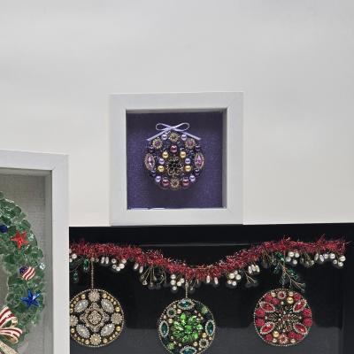 Christmas Ornament, Purple, White Shadow Box, Glass/Resin