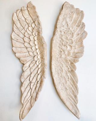 41" Large Cream Distressed Angel Wings
