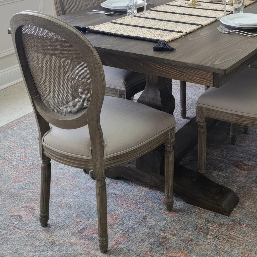 Mesh Round Back with Medium Gray Linen Seat