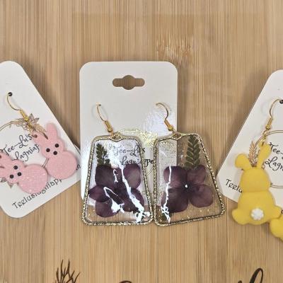 Purple Floral Resin Hammered Trapezoid earrings