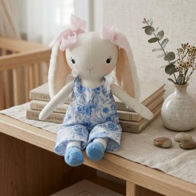 Bunny Doll with Blue Floral Overalls