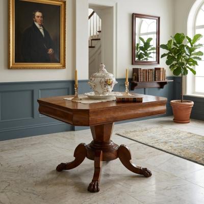 Neoclassical Oak Foyer Table with Lion Paw Feet