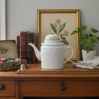 White Teapot Sewing Storage Pincushion