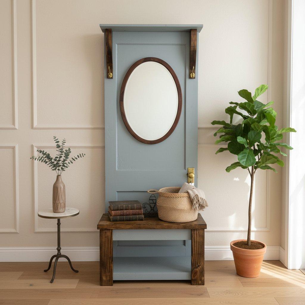 Rustic Repurposed Door Hall Tree with Bench