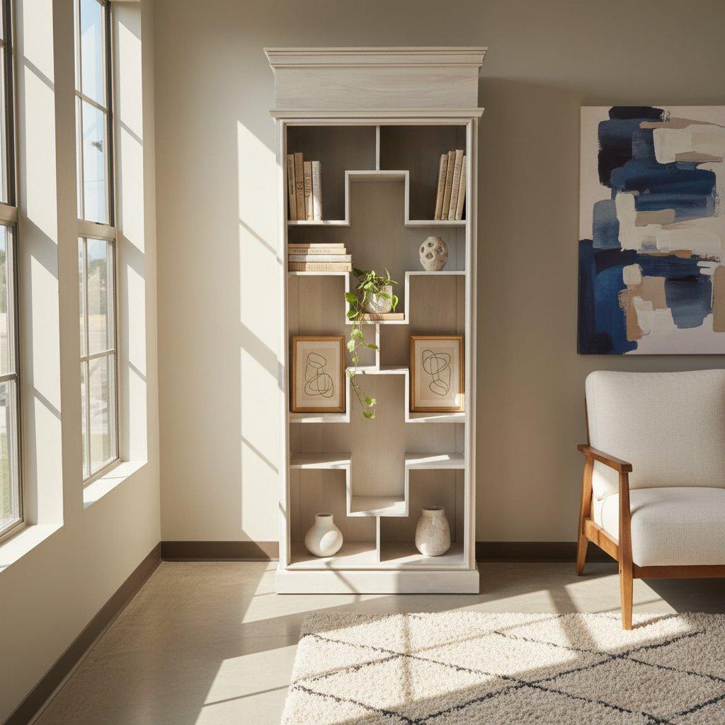 Geometric Whitewash Mango Wood Bookcase