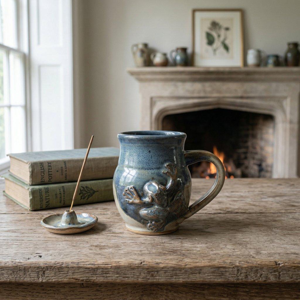 Handmade Variegated Blue Frog Mug