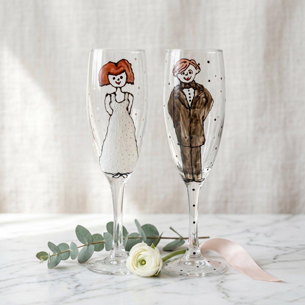 Hand-Painted Wedding Champagne Glass Set