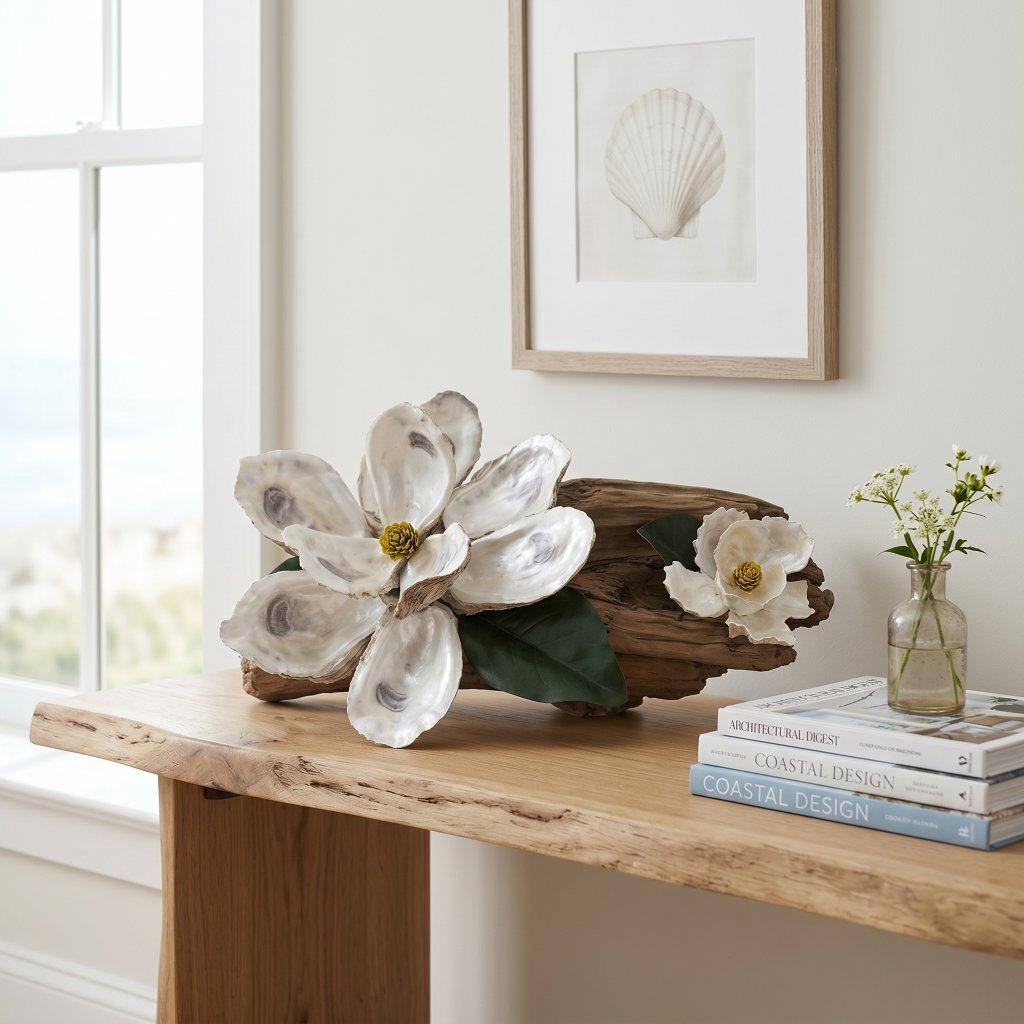 Oyster Shell Magnolia Driftwood Sculpture