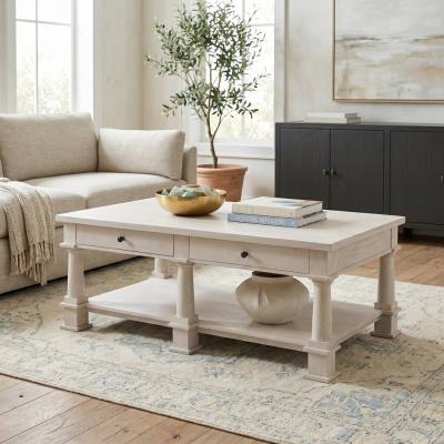 Whitewash Mango Wood Coffee Table with Drawers