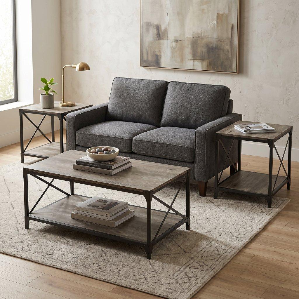 Industrial Wood Metal Coffee and End Tables