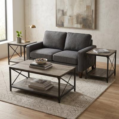 Industrial Wood Metal Coffee and End Tables
