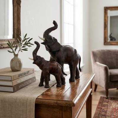 Vintage Leather Elephant Figurines Pair