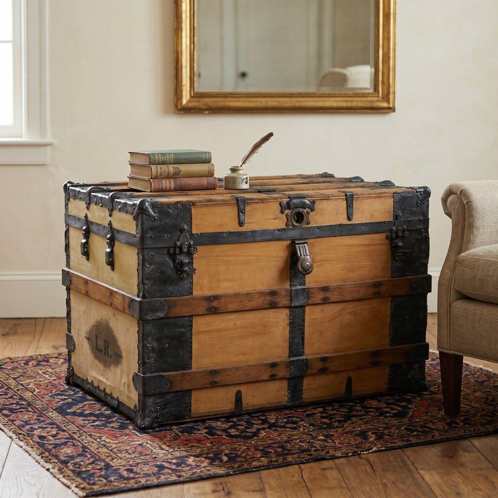 Antique Flat-Top Steamer Trunk