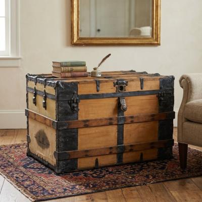 Antique Flat-Top Steamer Trunk