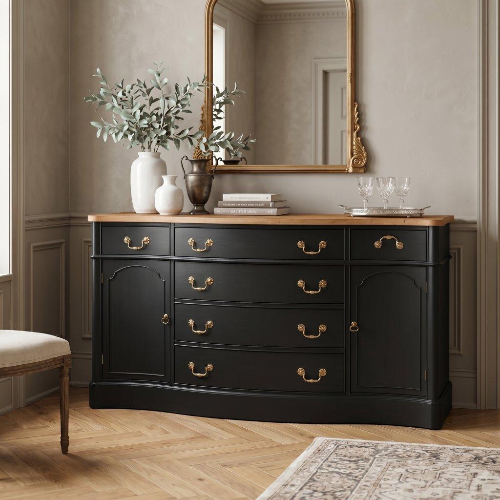 Traditional Black Buffet with Wood Top