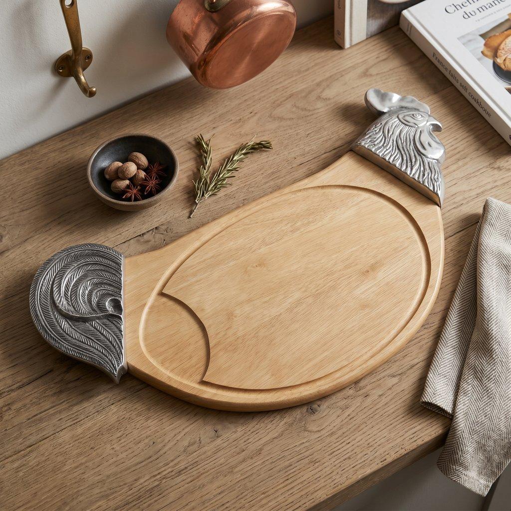 Oak and Pewter Rooster Cutting Board