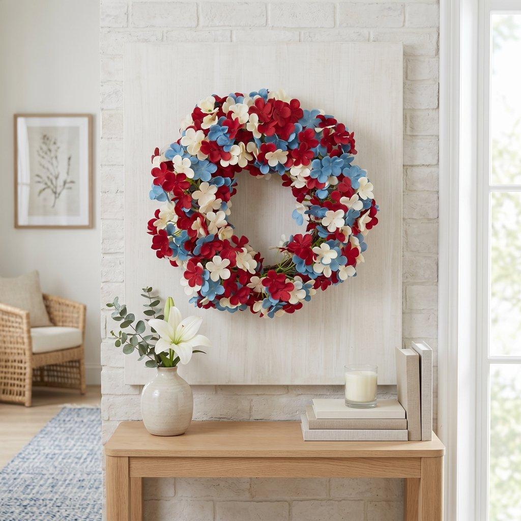 Patriotic Red White Blue Floral Wreath