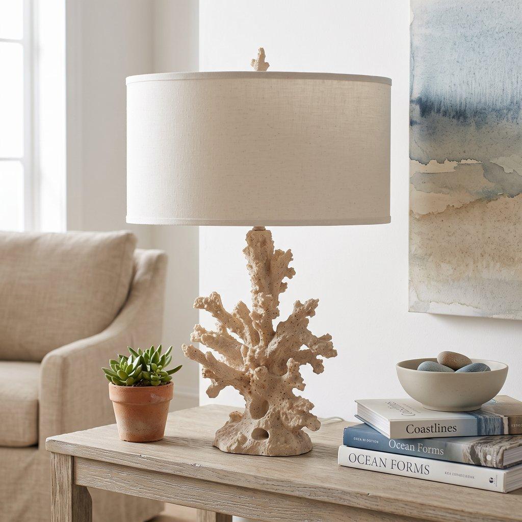 Faux Coral Table Lamp with Shade