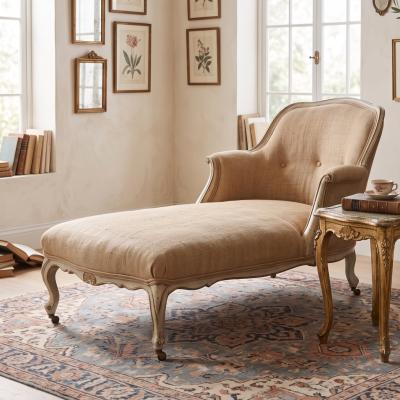 French Style Distressed Chaise Lounge