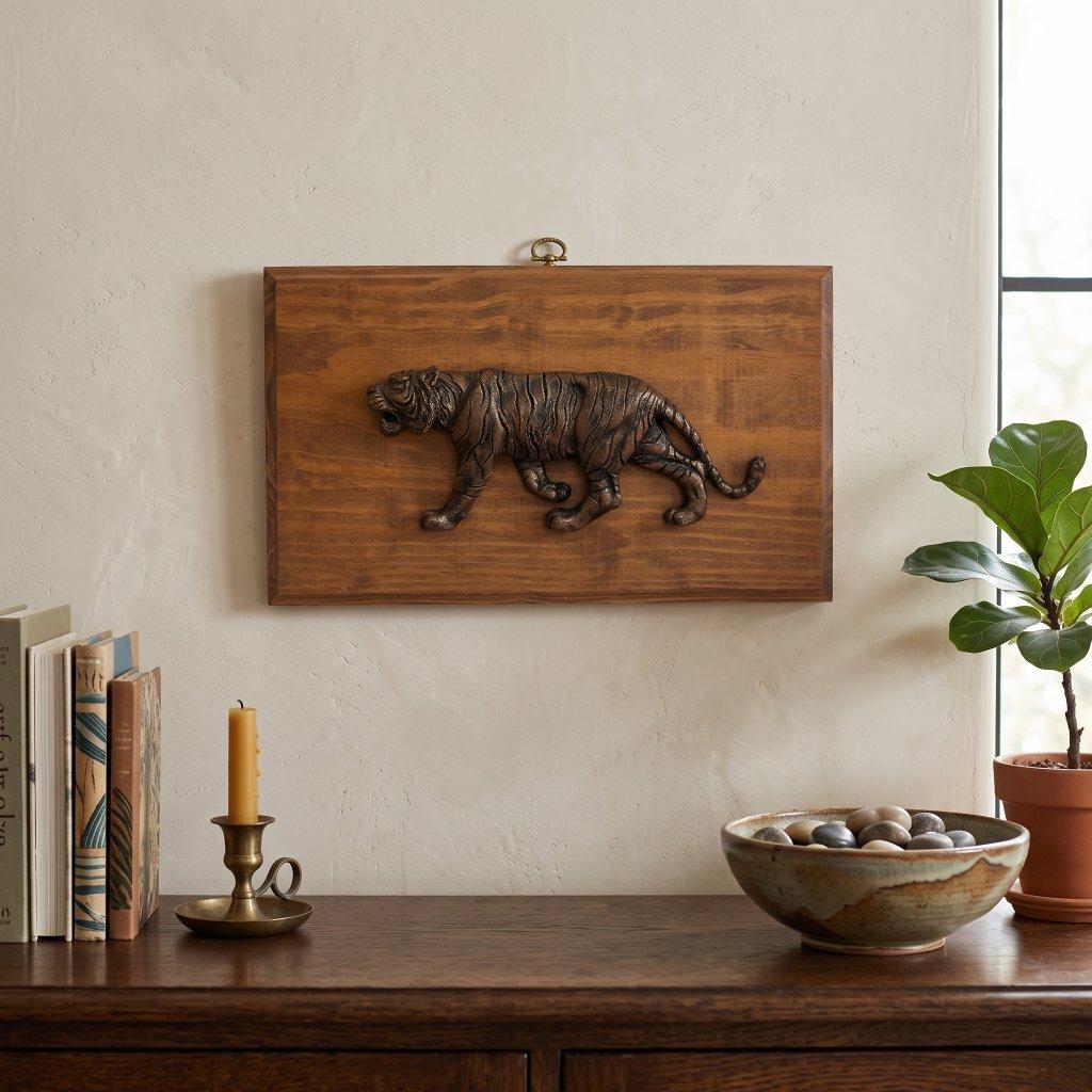 Metal Tiger Wood Plaque