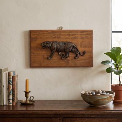 Metal Tiger Wood Plaque
