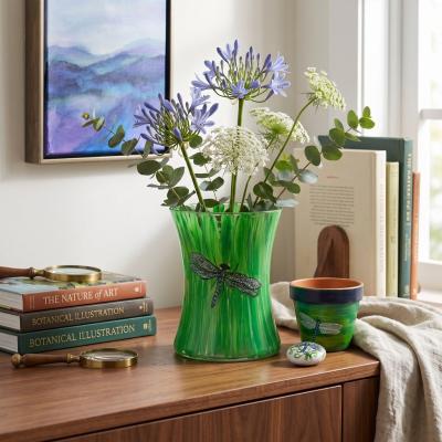 Hand-Painted Dragonfly Glass Vase