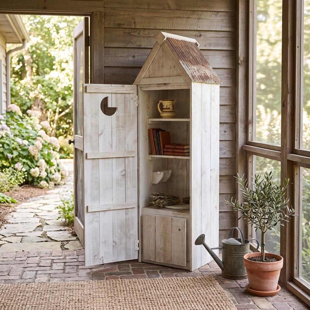 Folk Art Outhouse Storage Cabinet