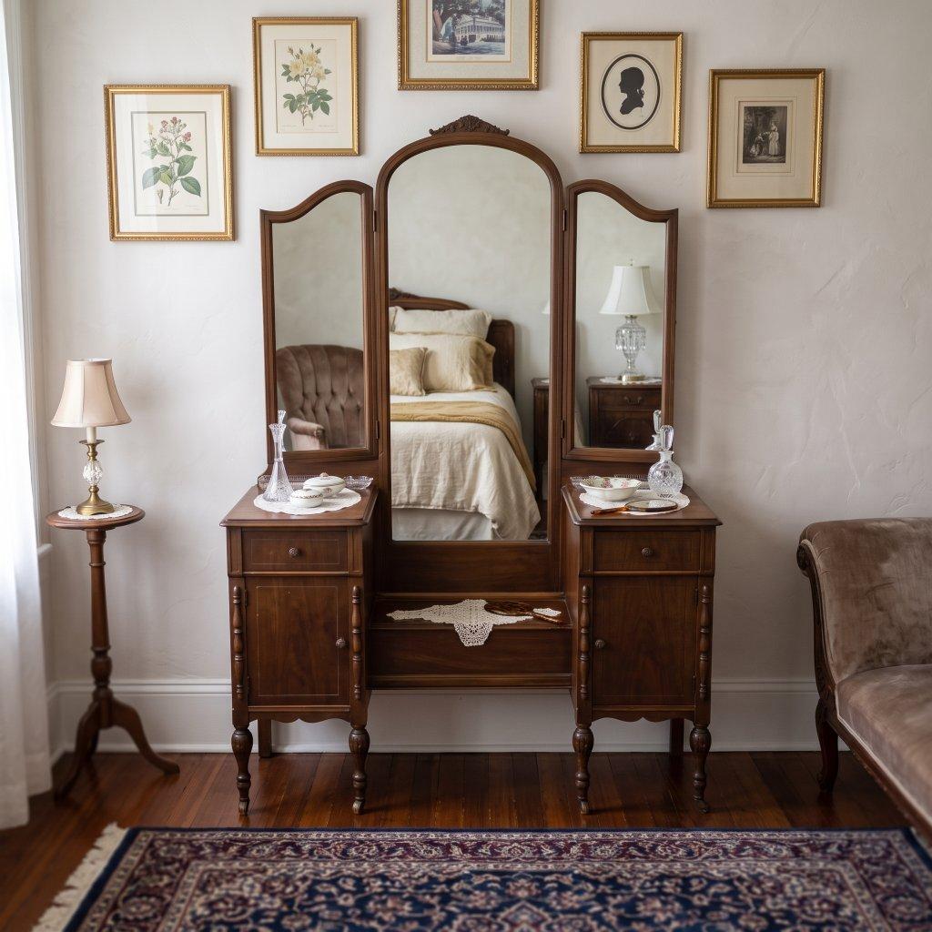 1920s Triple Mirror Wood Vanity