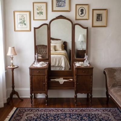 1920s Triple Mirror Wood Vanity