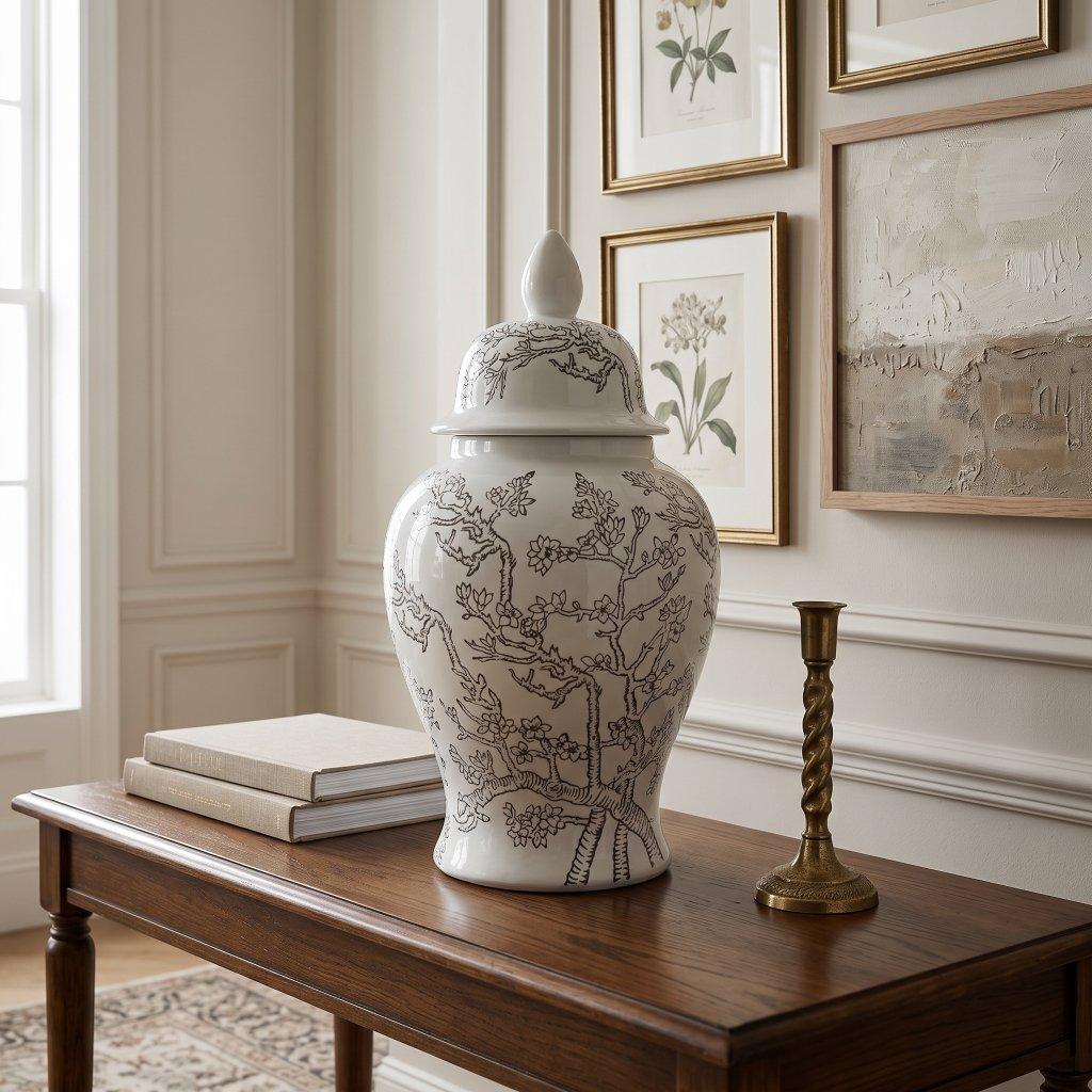 White Cherry Blossom Ginger Jar