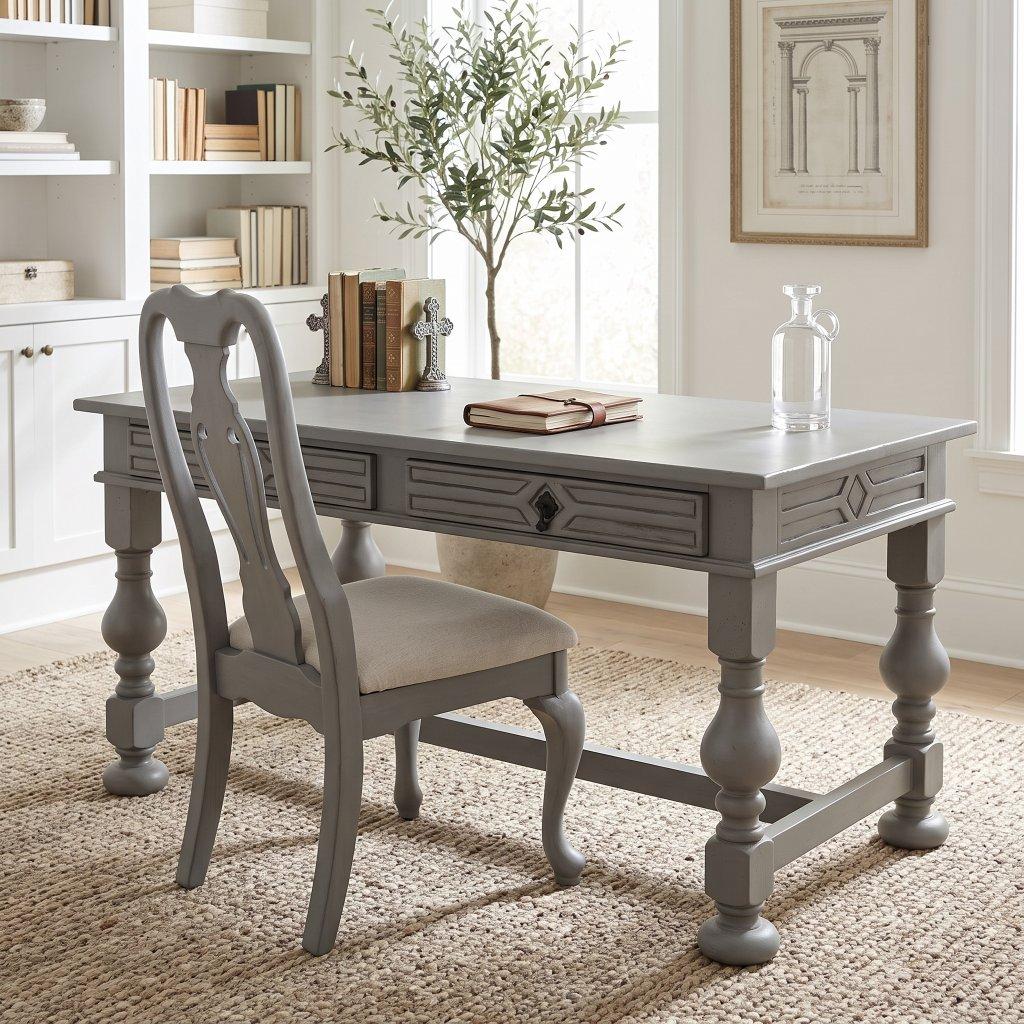 French Grey Traditional Desk and Chair Set