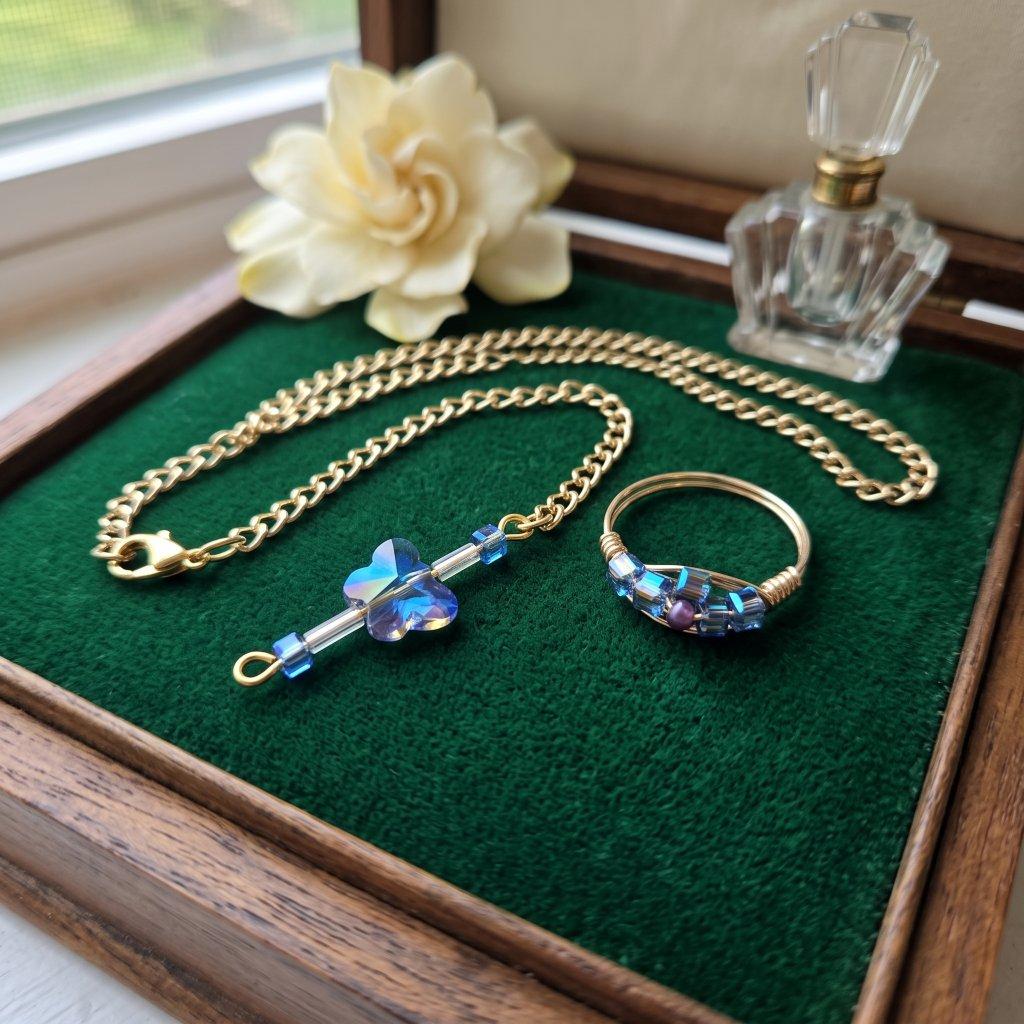 Copper Czech Crystal Butterfly Jewelry Set