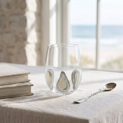 Handpainted Oyster Stemless Wine Glass
