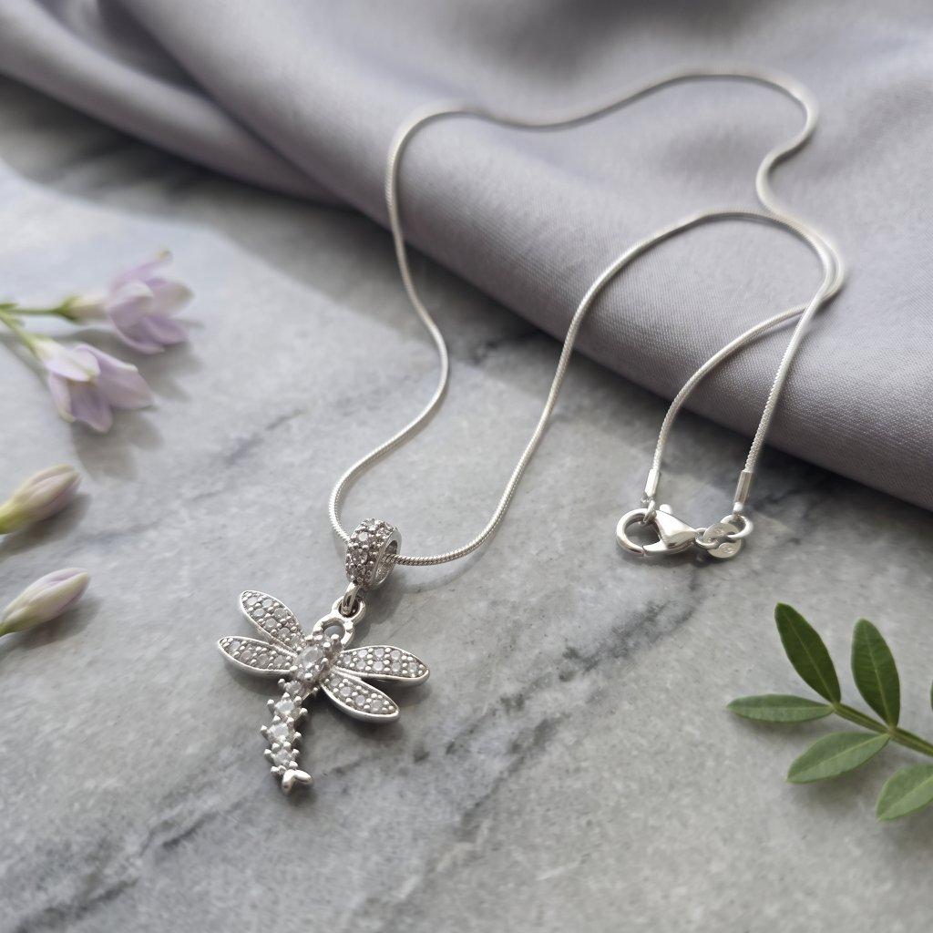 Sterling Silver Crystal Dragonfly Necklace