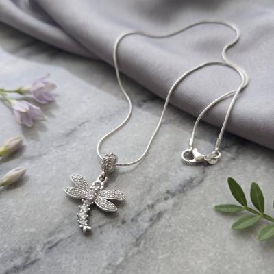 Sterling Silver Crystal Dragonfly Necklace