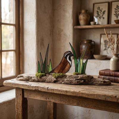 Stained Glass Quail Driftwood Art