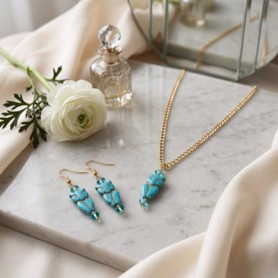 Turquoise Owl Czech Crystal Set