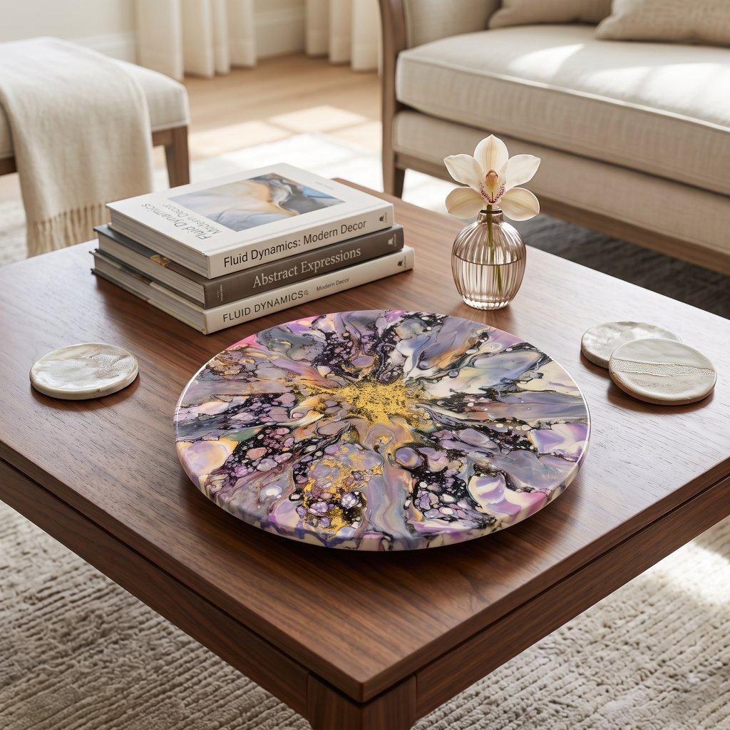 Fluid Art Marble Lazy Susan with Glow Effect