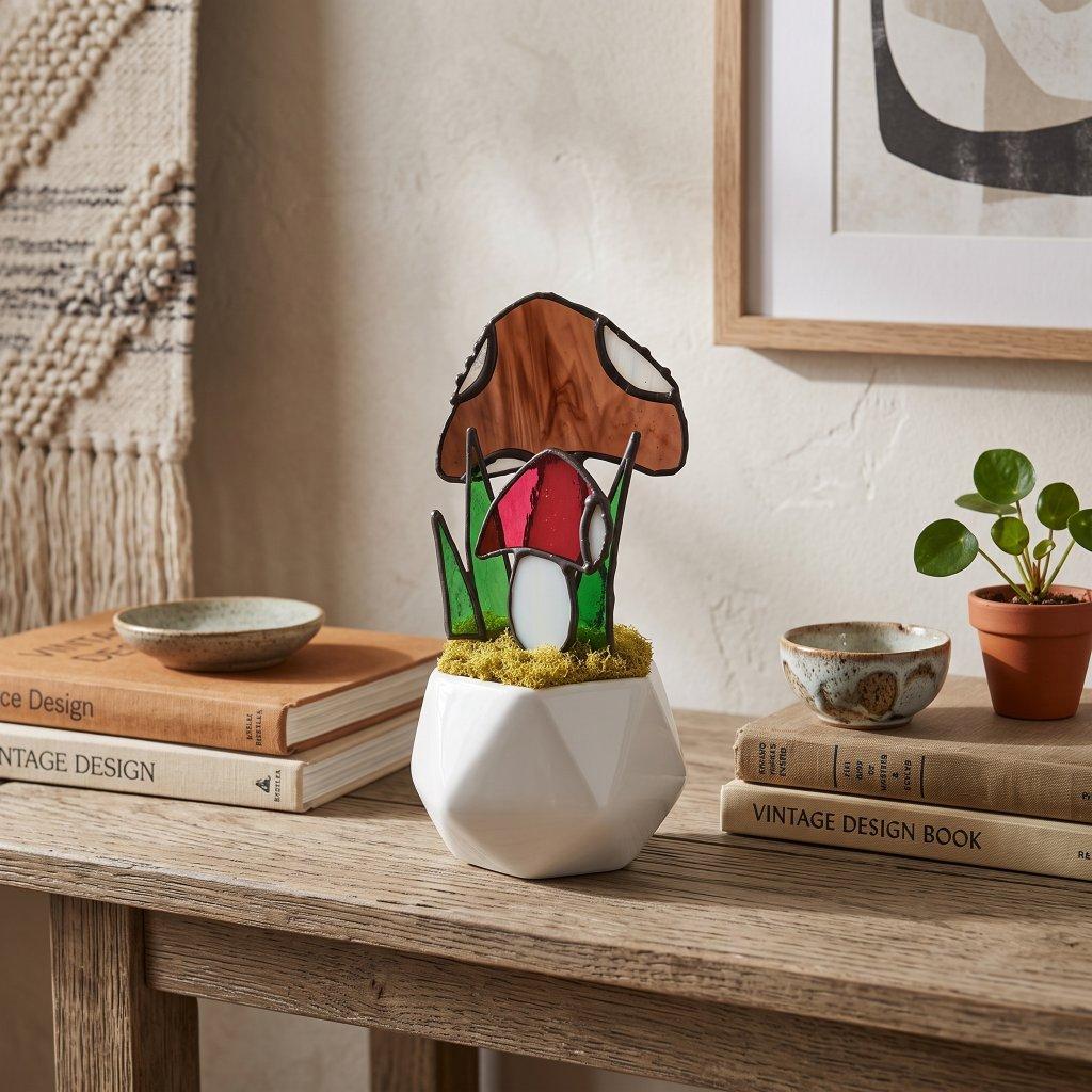Handmade Stained Glass Mushroom Decor