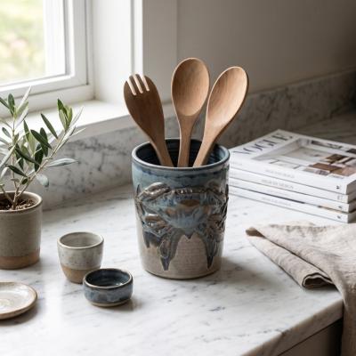 Stoneware Crab Utensil Holder