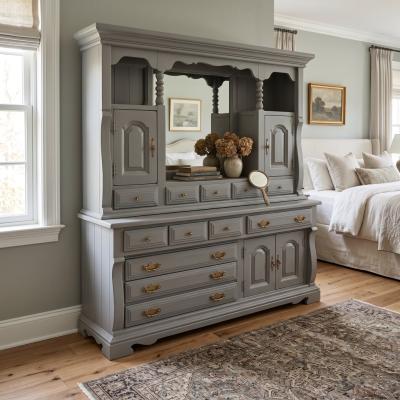 Traditional Gray Dresser with Hutch Mirror