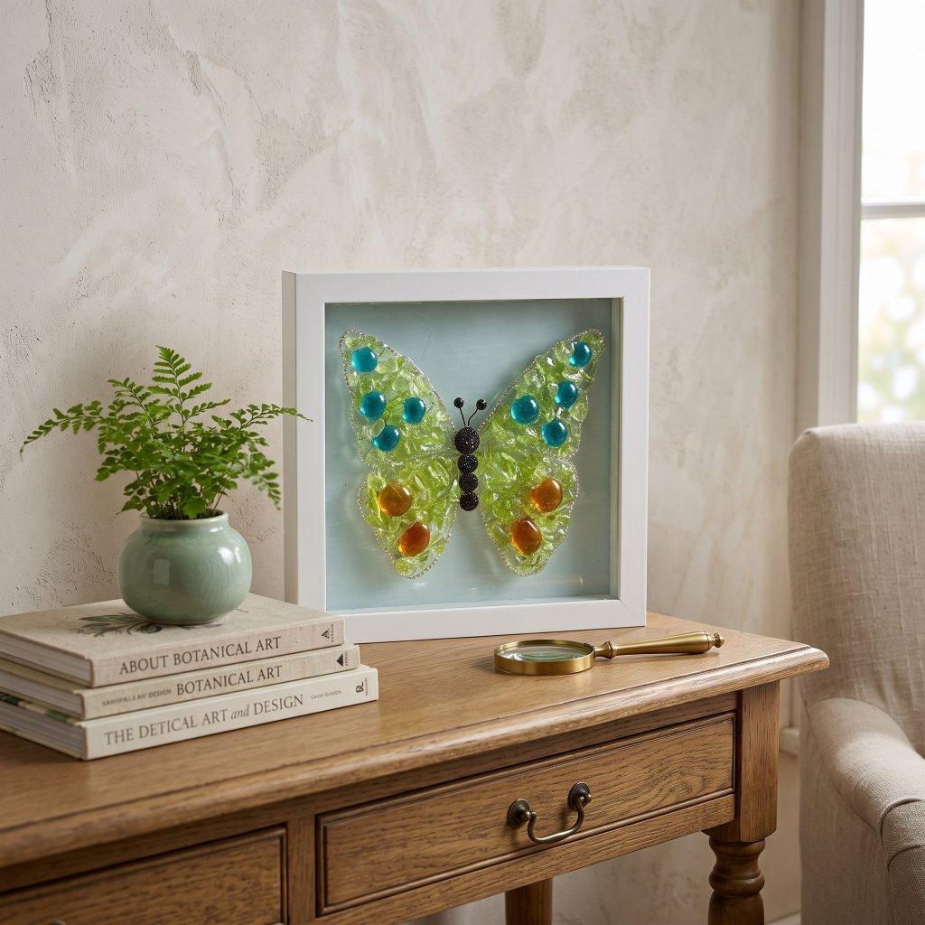 Green & Blue Glass Butterfly Shadow Box