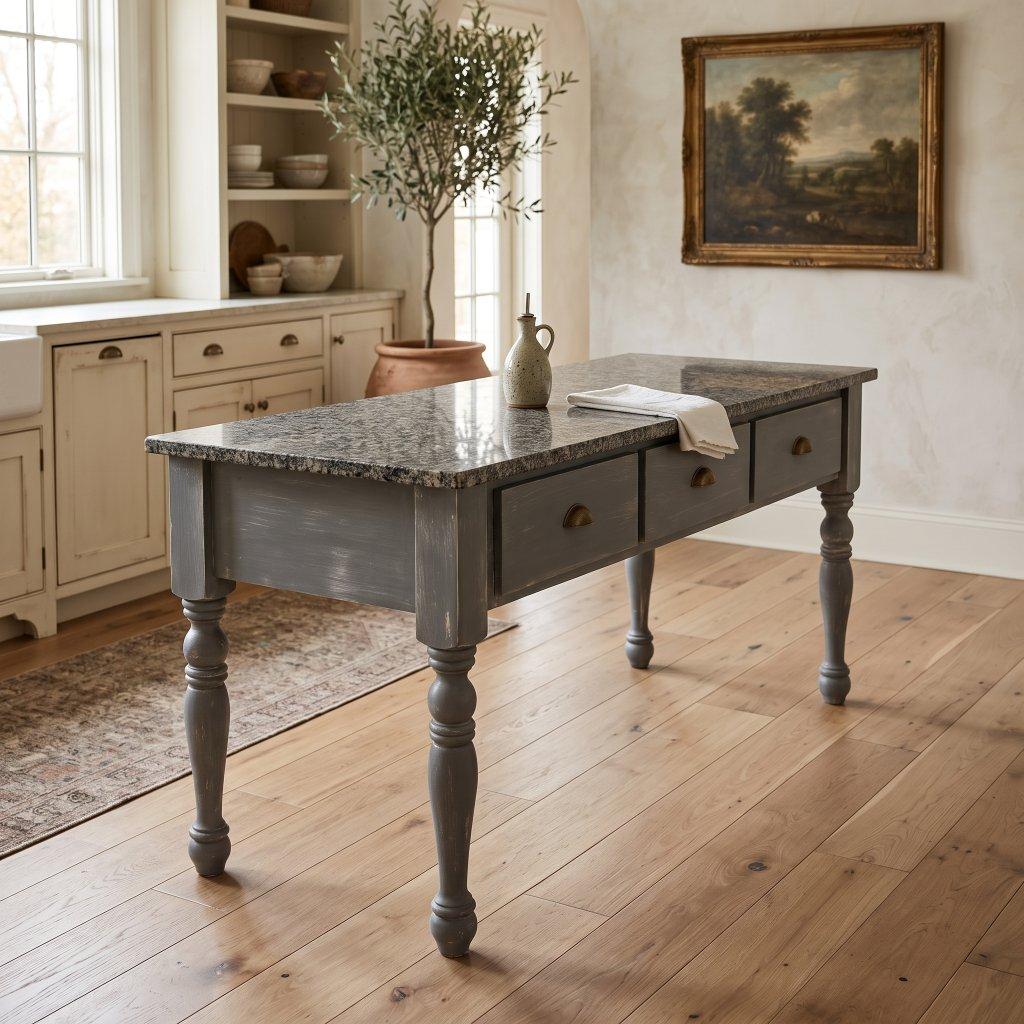 Grey Kitchen Island with Granite Top