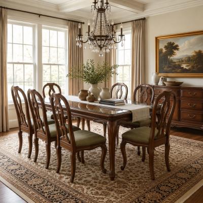Traditional Wood Dining Set with Eight Chairs