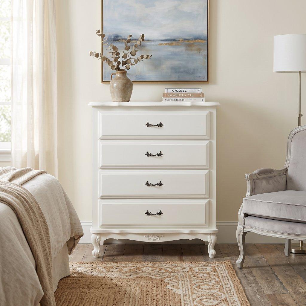 French Provincial White 4-Drawer Chest