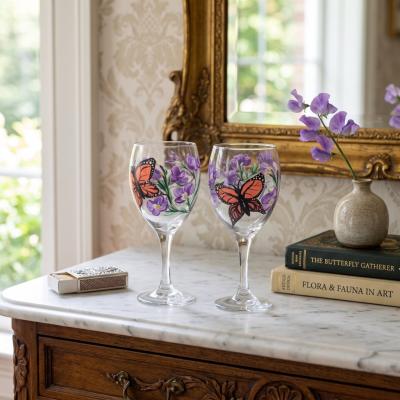 Hand-Painted Butterfly Wine Glass