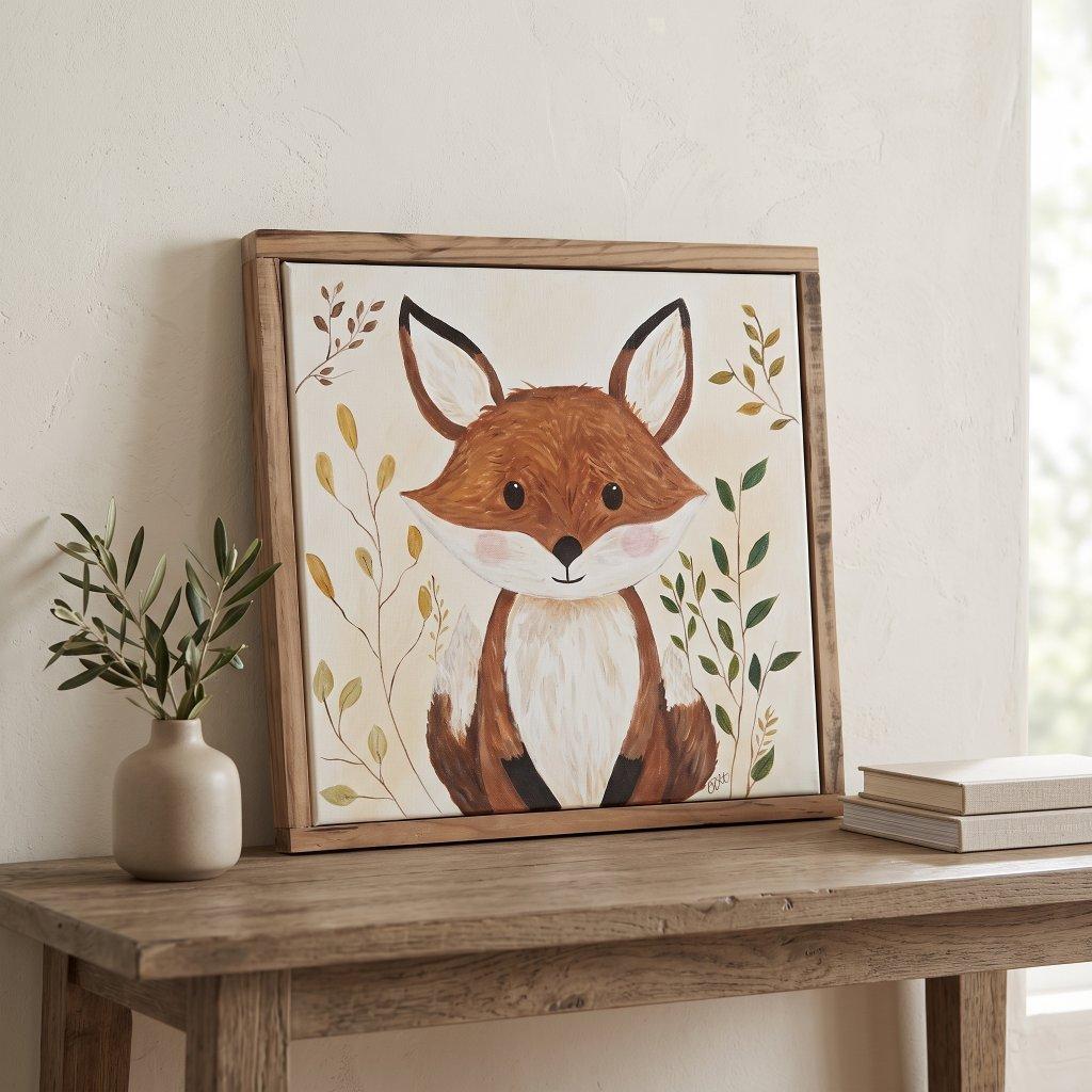Framed Hand-Painted Fox Canvas Artwork