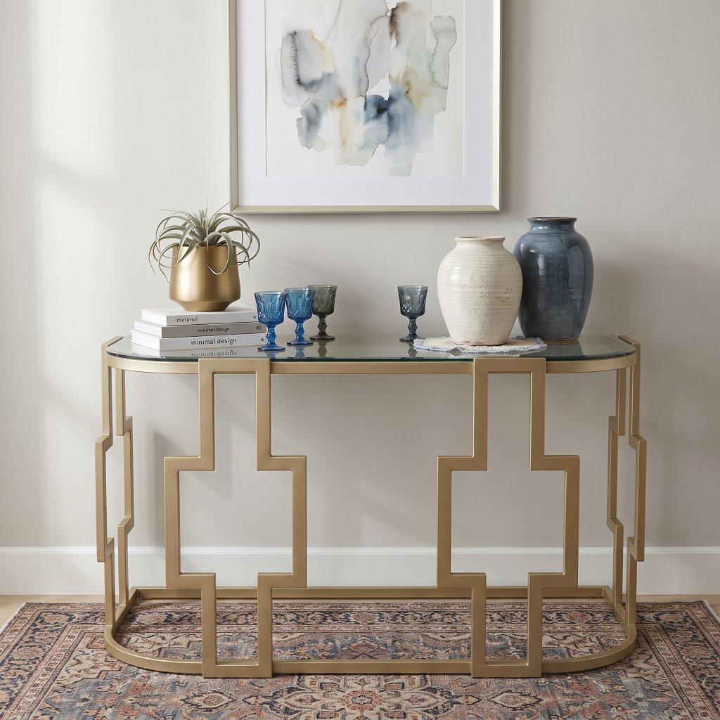 Matte Gold Beveled Glass Console Table